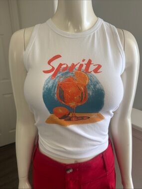 White 'Spritz' Graphic Tank Top with Orange & Blue Print